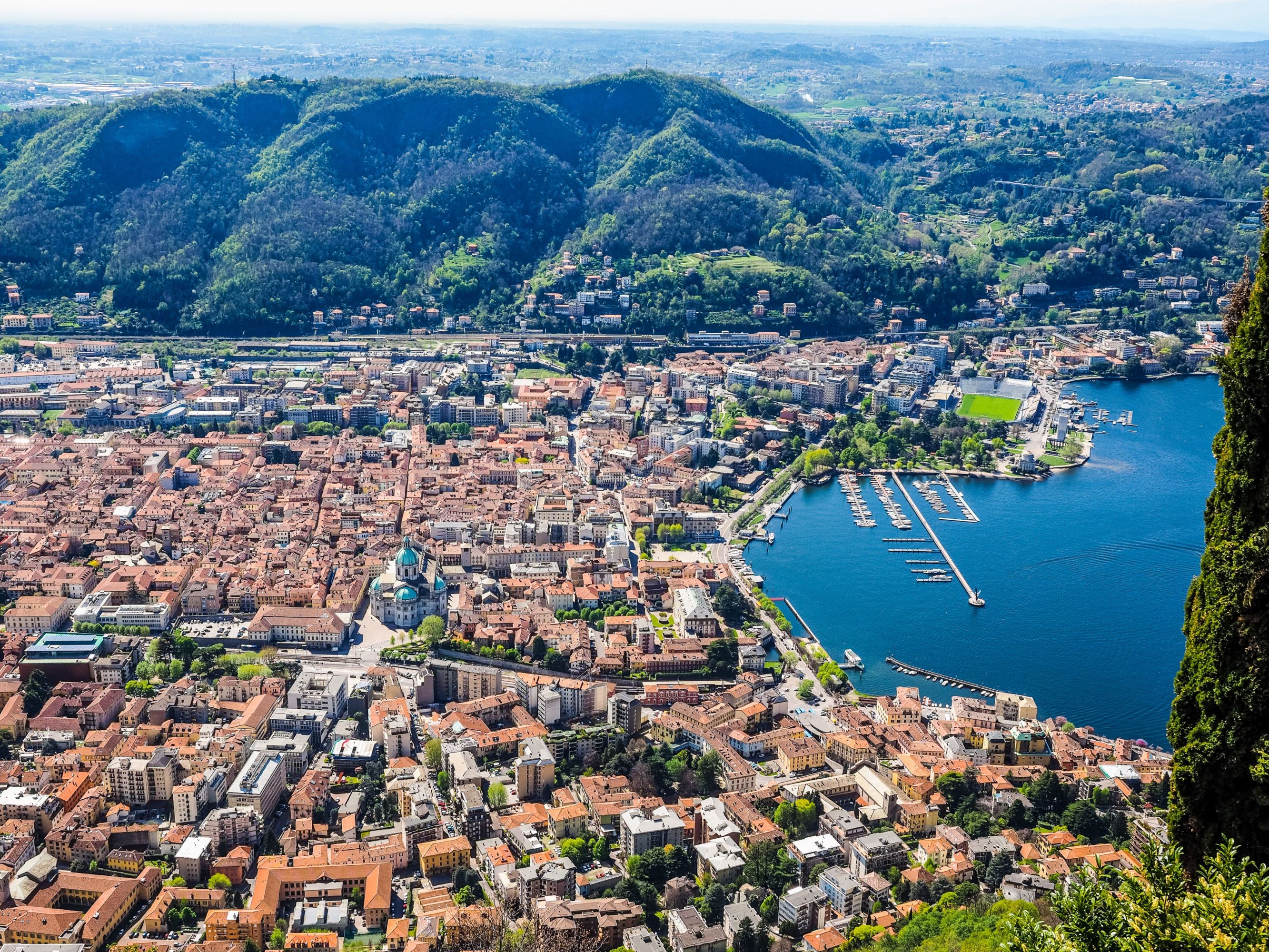 Como city and Lake Como aerial view