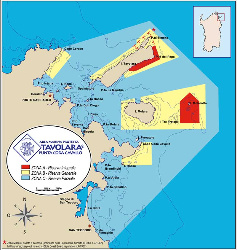 Map of the Tavolara Punta Coda Cavallo Marine Protected Area